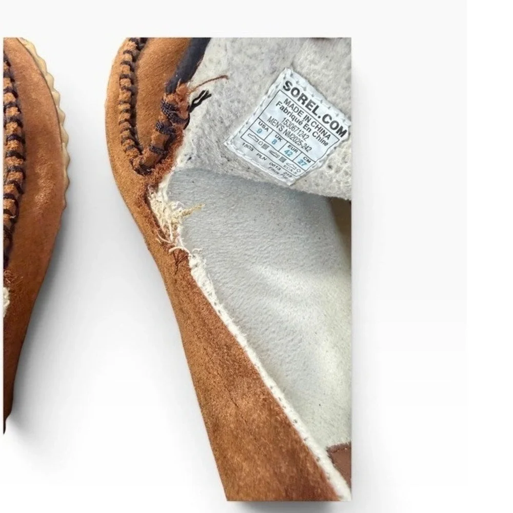 Sorel Mens Nakiska Suede Slippers British Tan Faux Fur Moccasins NM2025-242 9